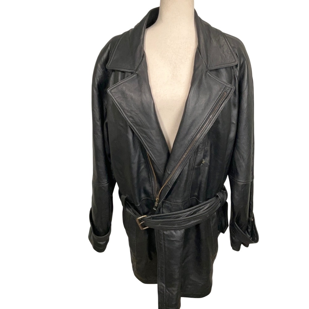 Comet USA Leather Trench Coat Women Large Black Butter Matrix Classic Luxury